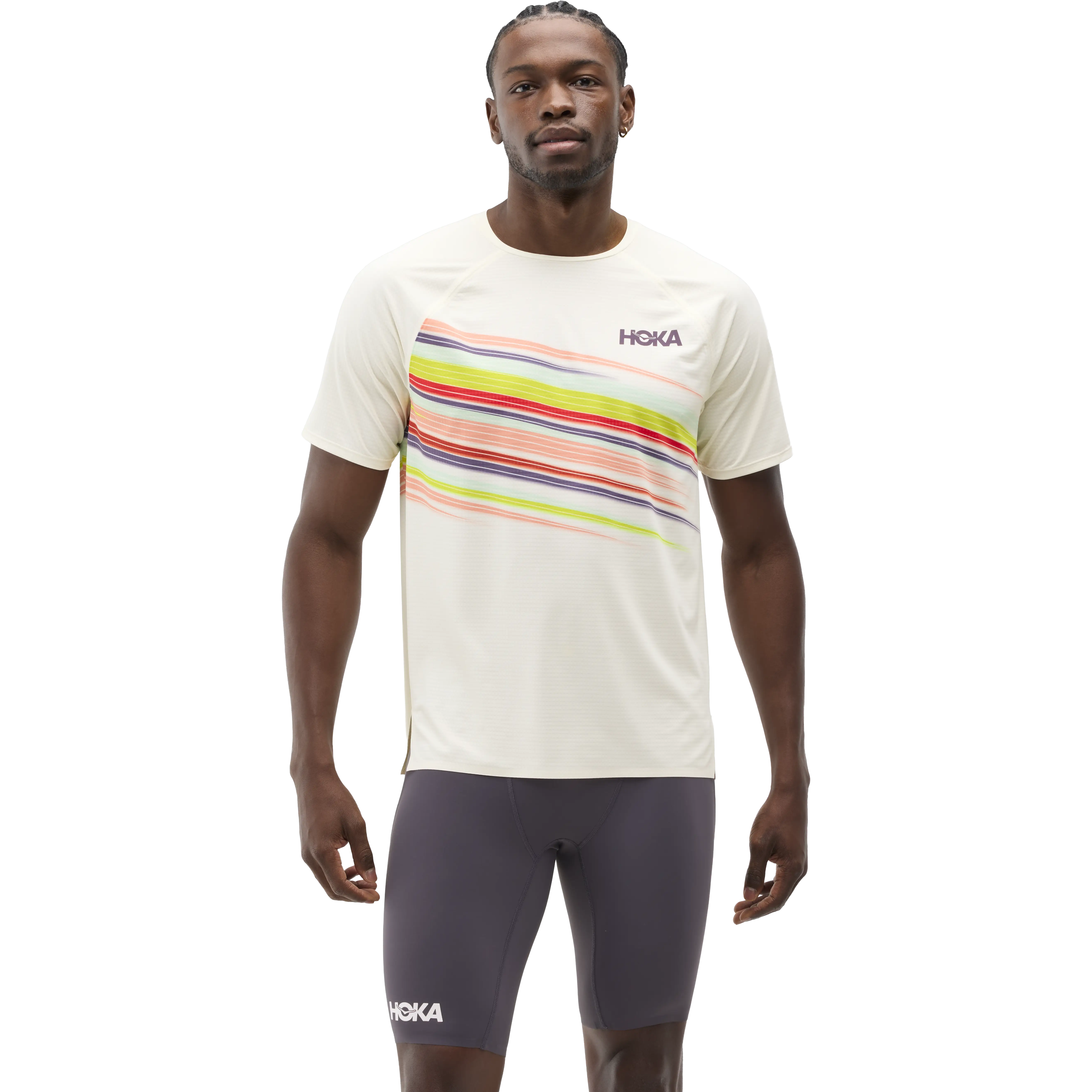 HOKA One One Race Day Short Sleeve Men - Alabaster Flare - S - Løbe t-shirt