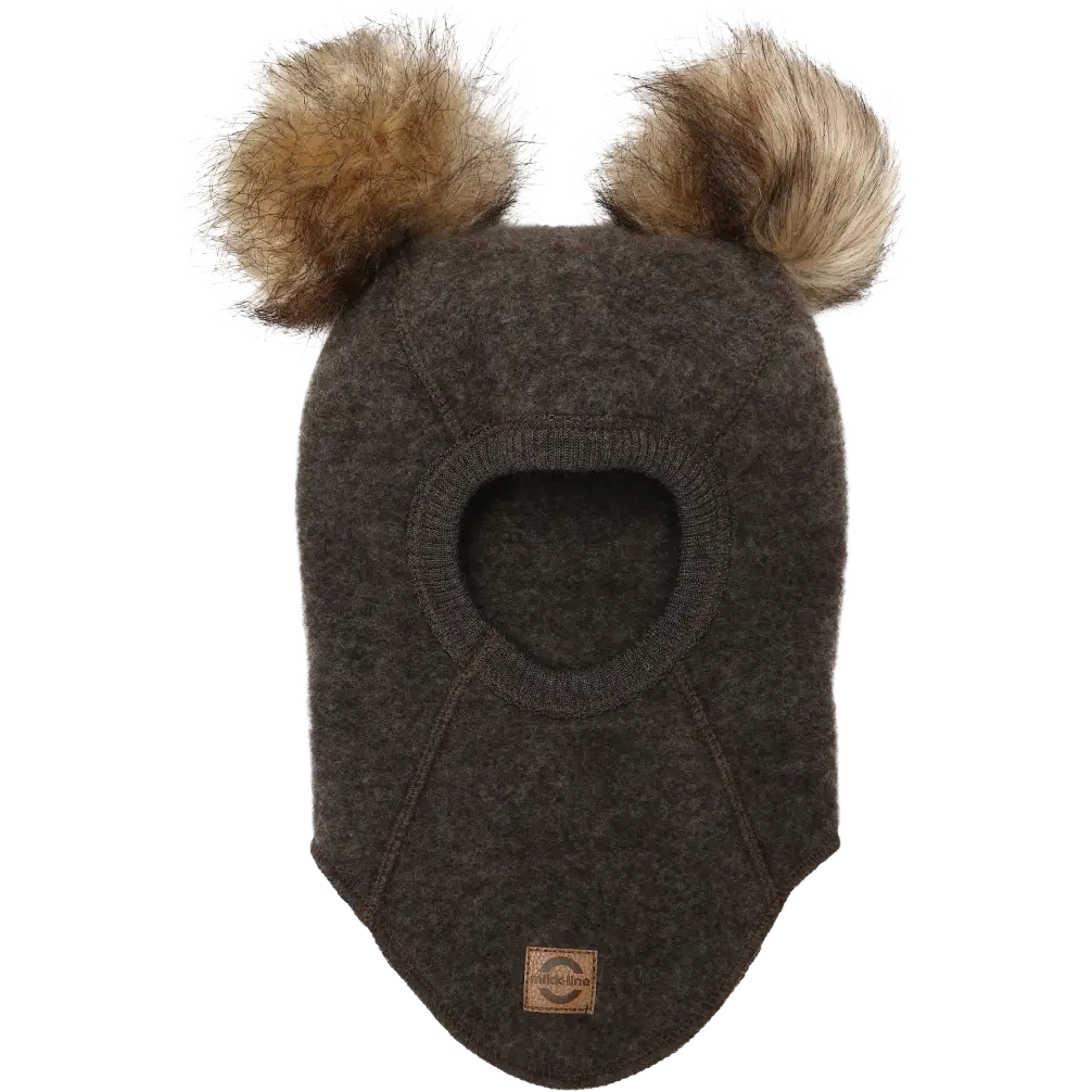 Mikk-Line Wool Fullface w. Pom Pom hue - Dark Brown Melange - 98/104 - Huer til børn