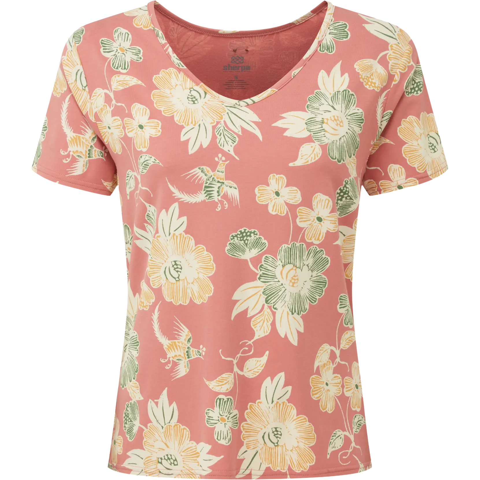 Sherpa Neha V-neck Tee Women - Floral Brick Dust Floral - Kortærmet T-shirts