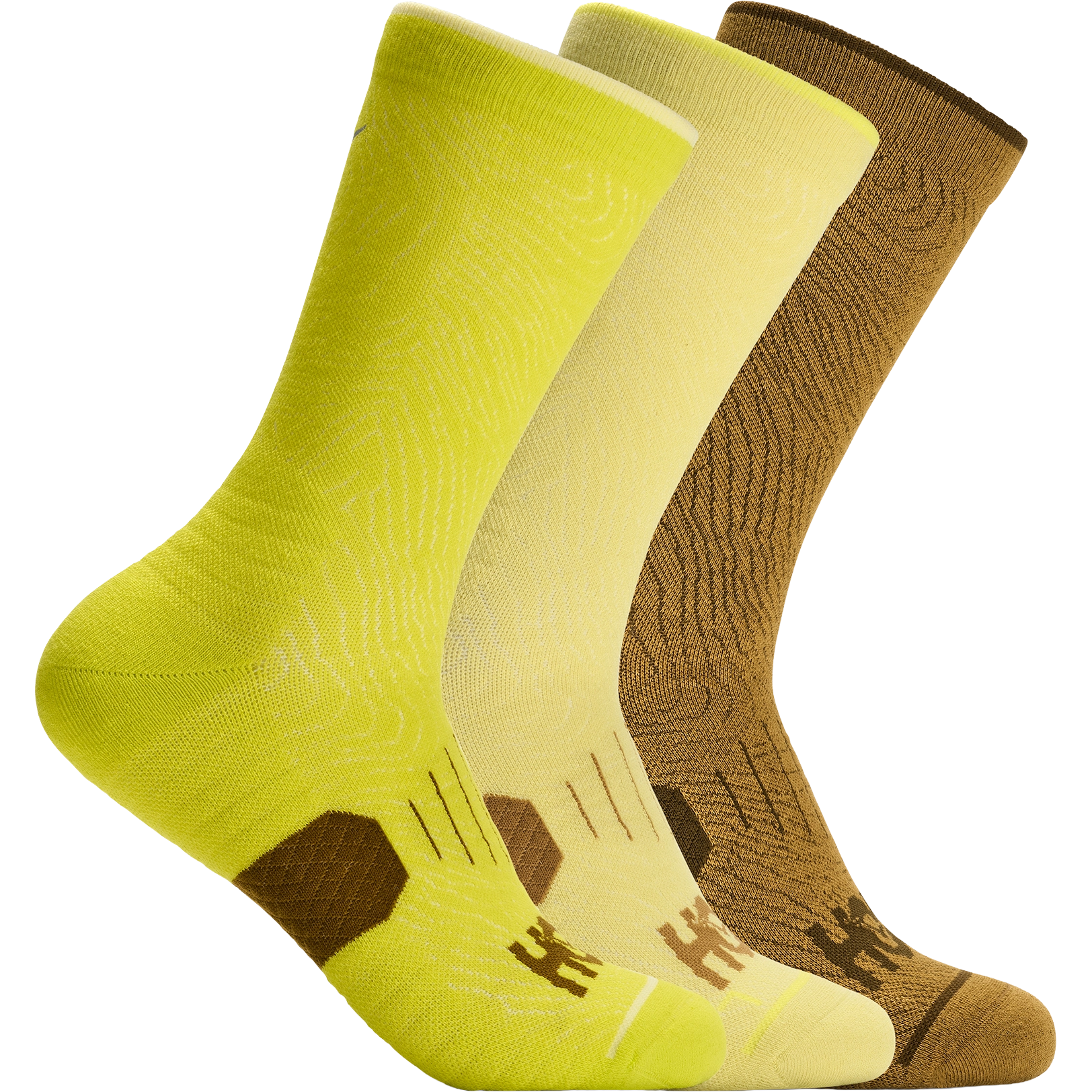 HOKA One One Crew Run Sock 3-pak Unisex - Hoka Citrus / Pomelo Yellow / - L - Sportssokker