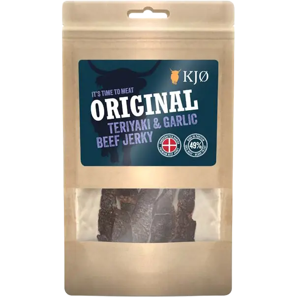 KJØ Teriyaki & Garlic Beef Jerky 60g - Blå;Brun - One size - Mad og drikke