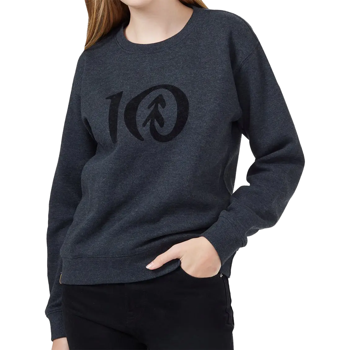Tentree Flocked Logo Crew Women dametrøje - Meteorite Black Heather - XS - Sweatshirts