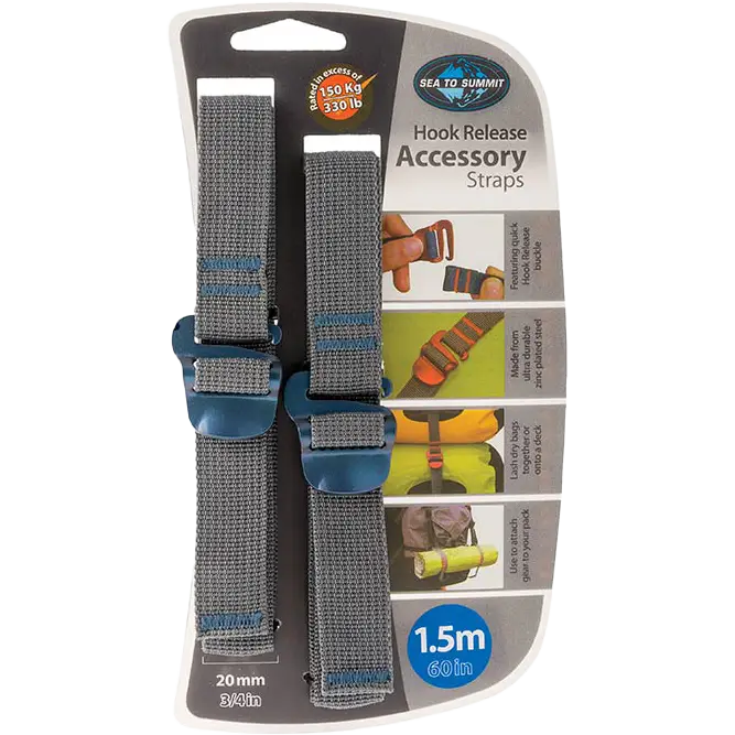 Sea to Summit Accessory Strap w/Hook 20mm 1,5m pakremme 2 stk. - Blue - 1,5m - Rygsække