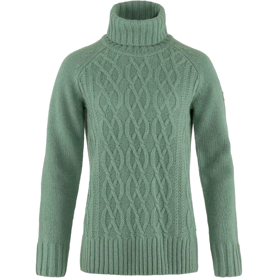 Fjällräven Övik Cable Knit Roller Neck Women uldsweater - Patina Green - M - Striktrøjer