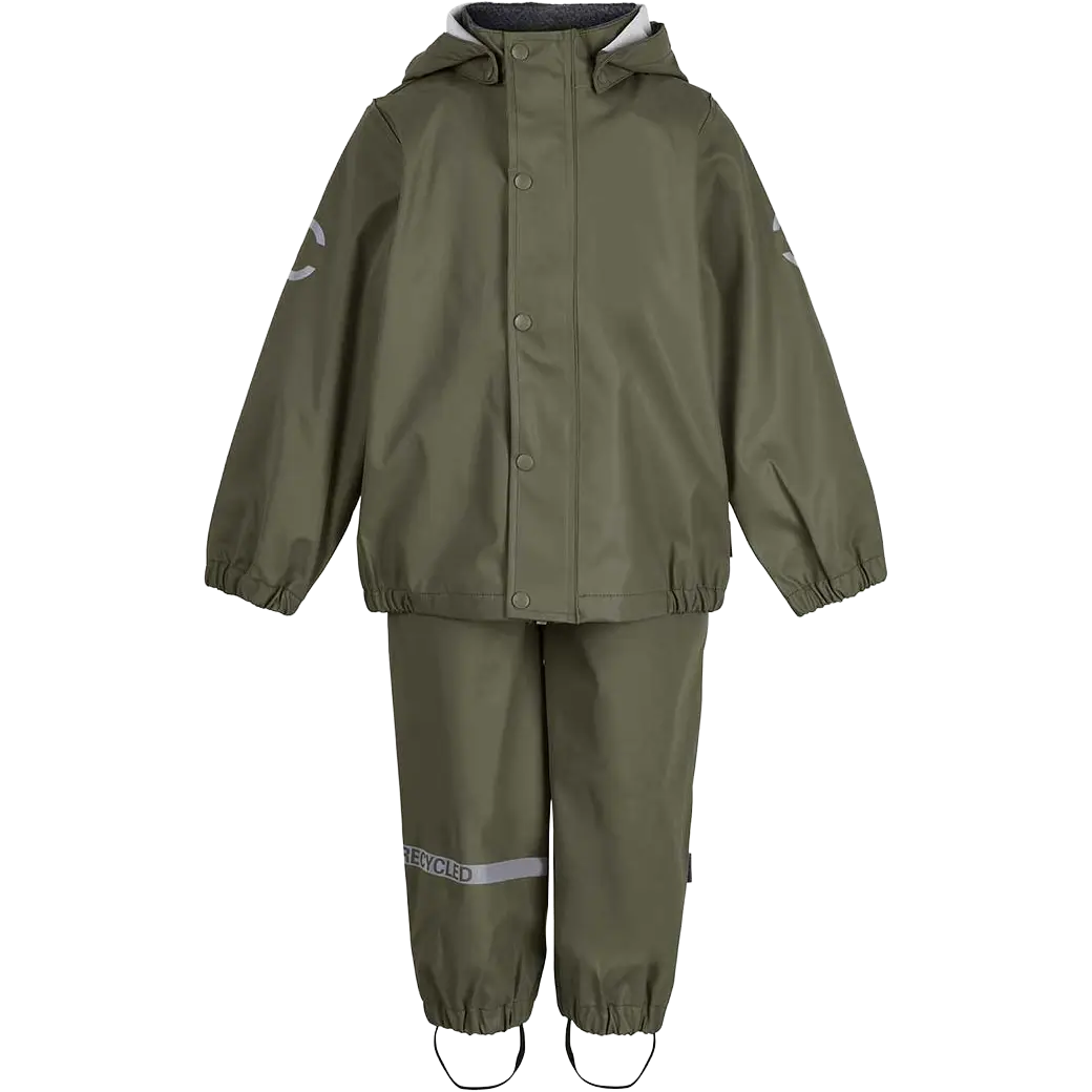 Mikk-Line PU Rain Set w/Suspenders Recycled regnsæt - Dusty Olive - 92 - Regnsæt til børn