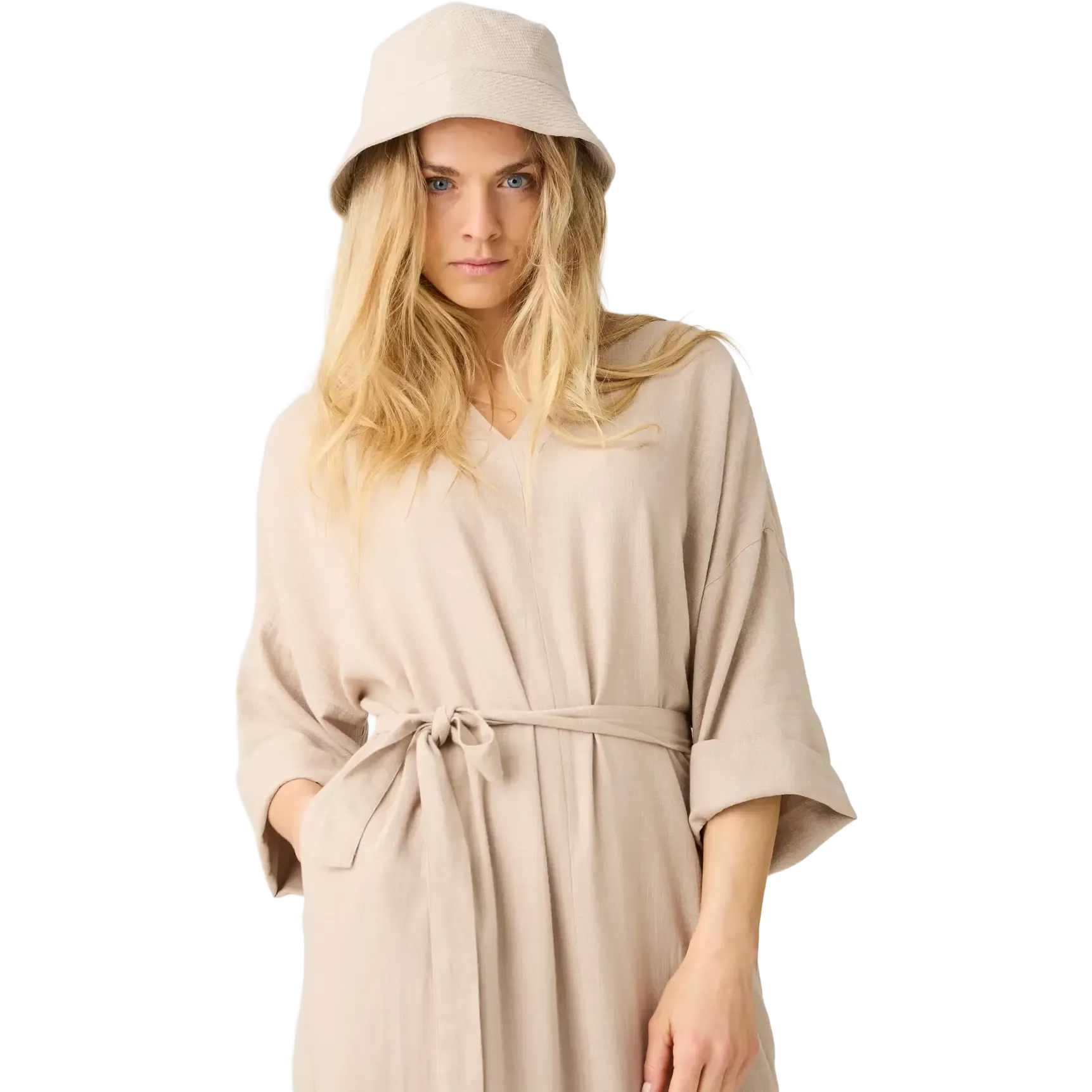 Linen-Mix V-Neck Dress Women