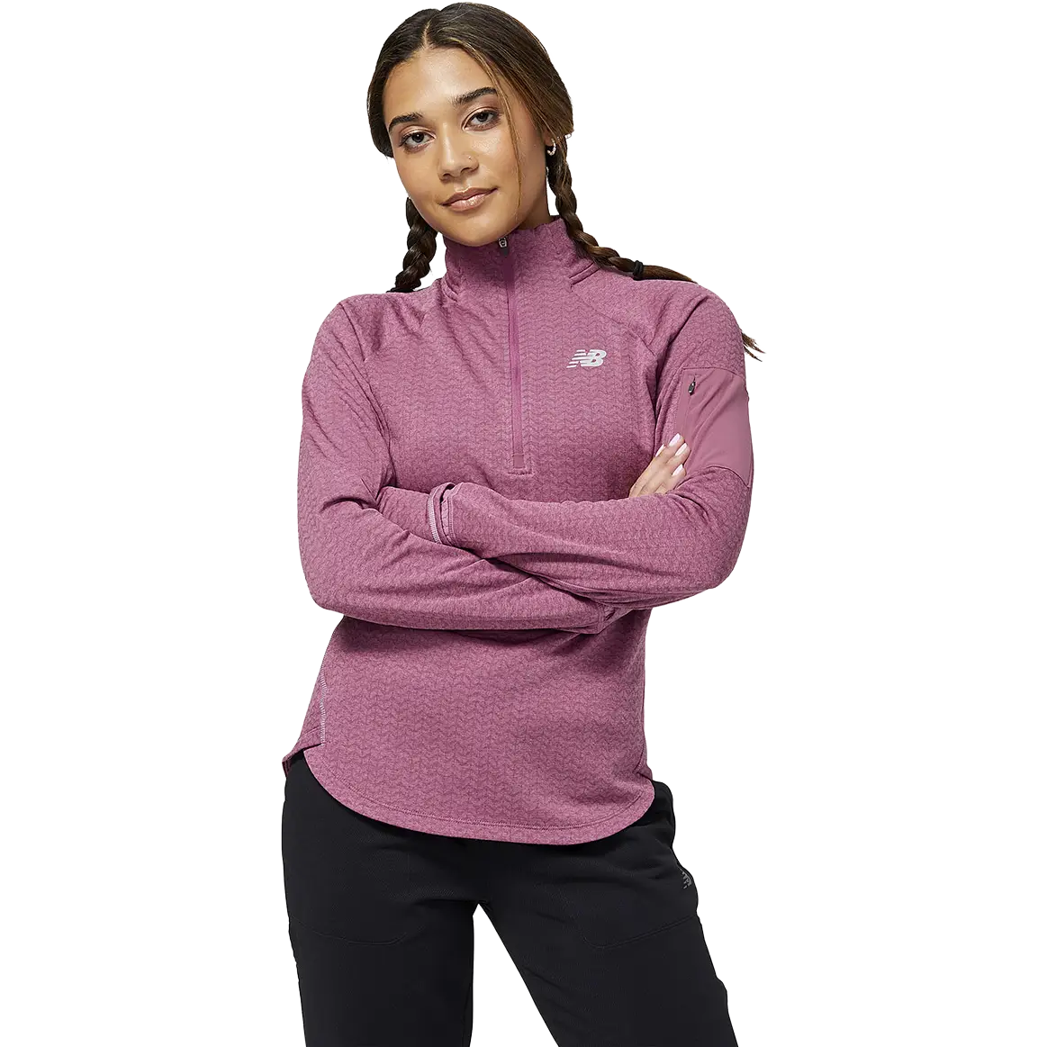 New Balance NB Heat Grid Half Zip Women - Raisin Heather - XS - Løbetrøjer
