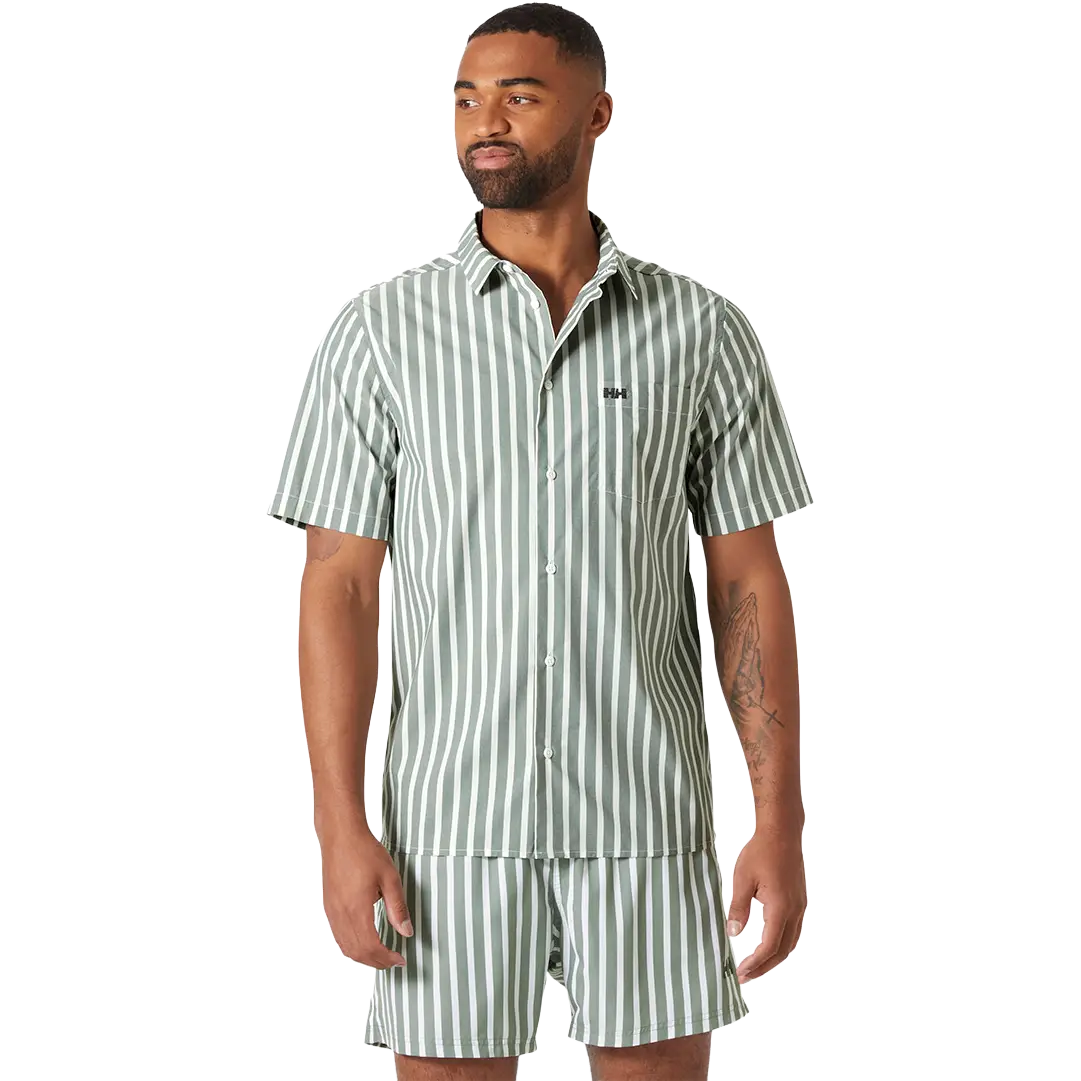 Helly Hansen Fjord QD SS Shirt 2.0 Men herreskjorte - Jungle Green Stripe - M - Kortærmet skjorter