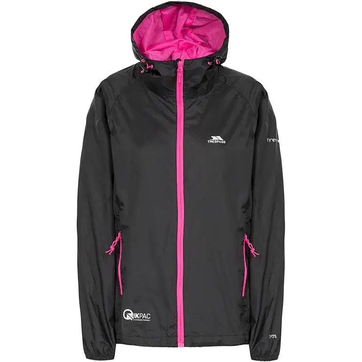 Trespass Qikpac Female Jacket - Black/pink glow - XS - Regnjakker